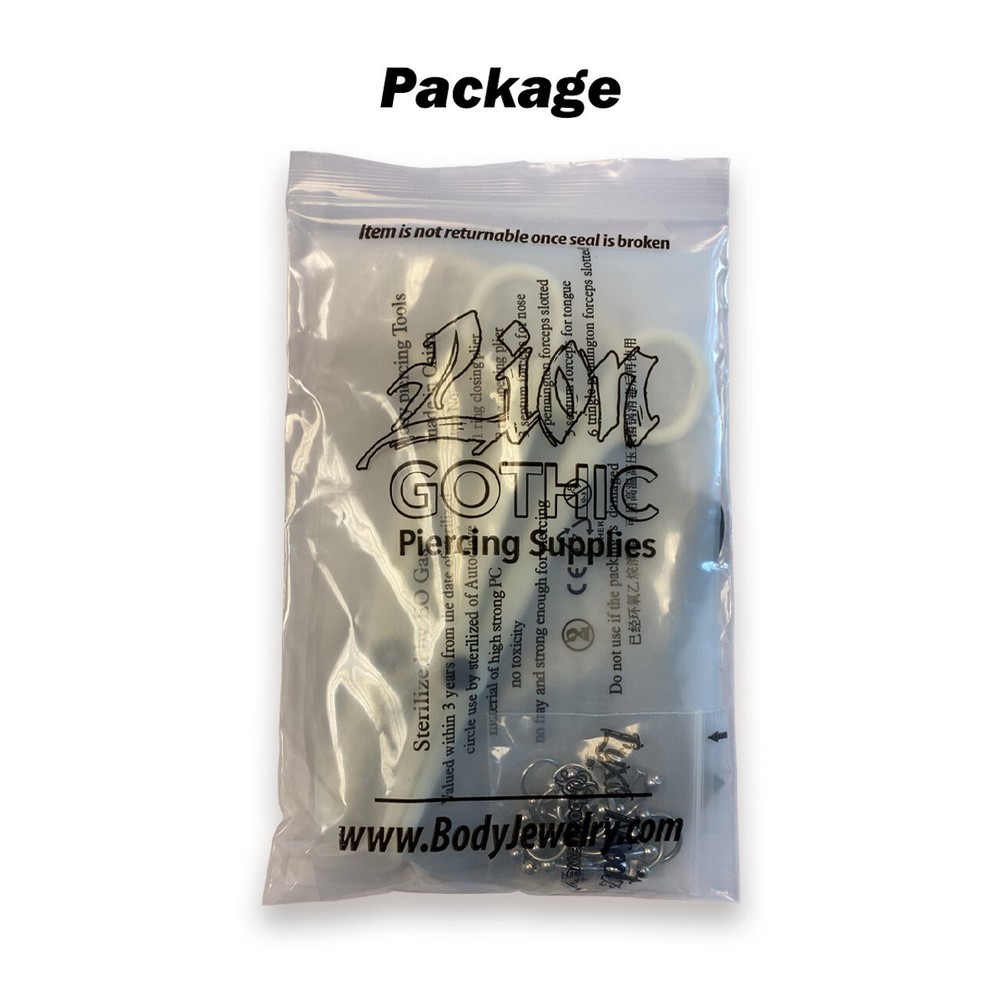Sterilized Piercing Kit Titanium Belly Button Ring 14G Forceps Needles Gloves