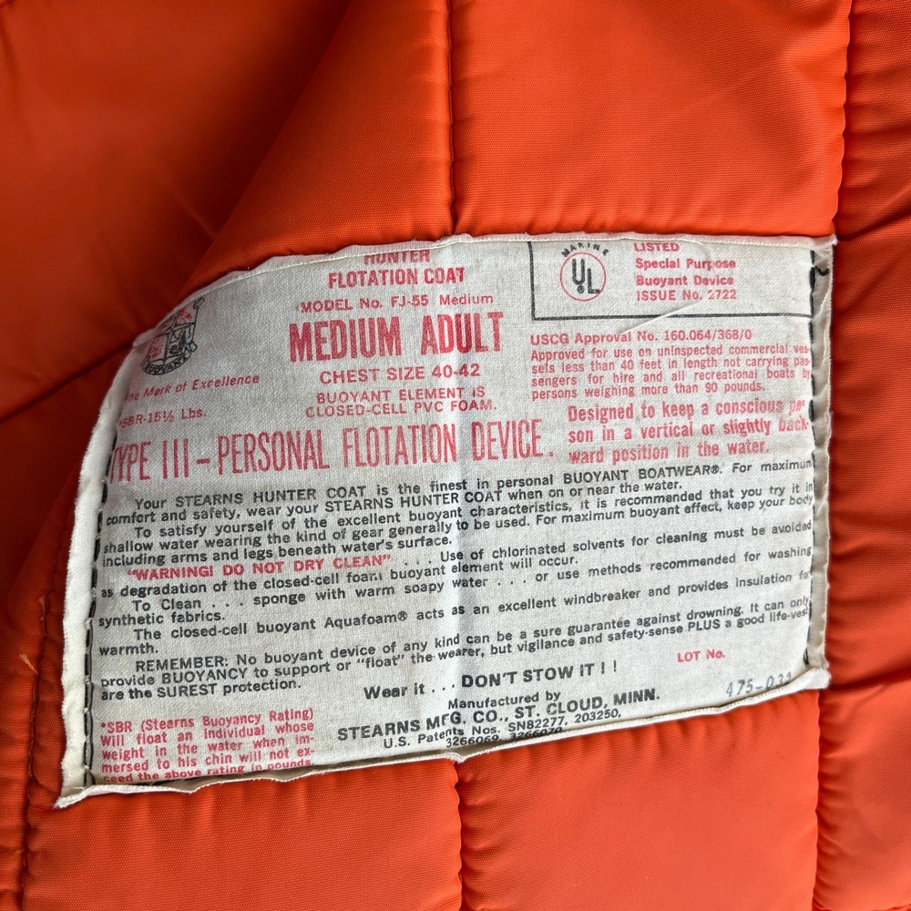 Eddie Bauer Hunter Flotation Coat Orange Medium Adult USA