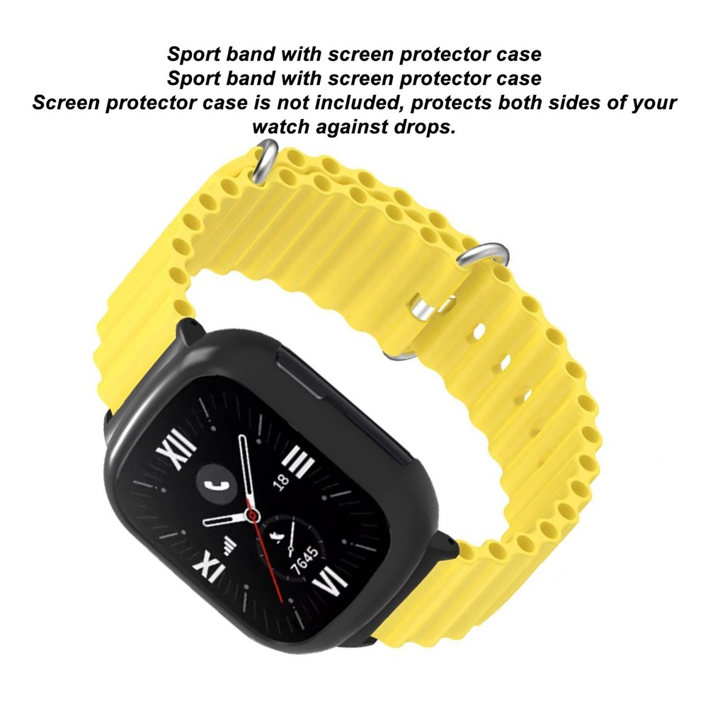Silicone Watch Band With Case Replacement For Honor 4 Adjustable Strap (Yellow)