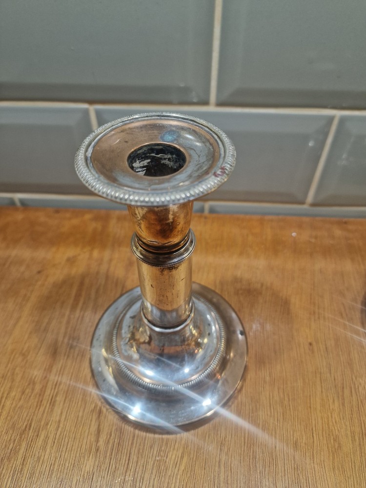 Pair Antique Silver Plated Neoclassical Candlesticks