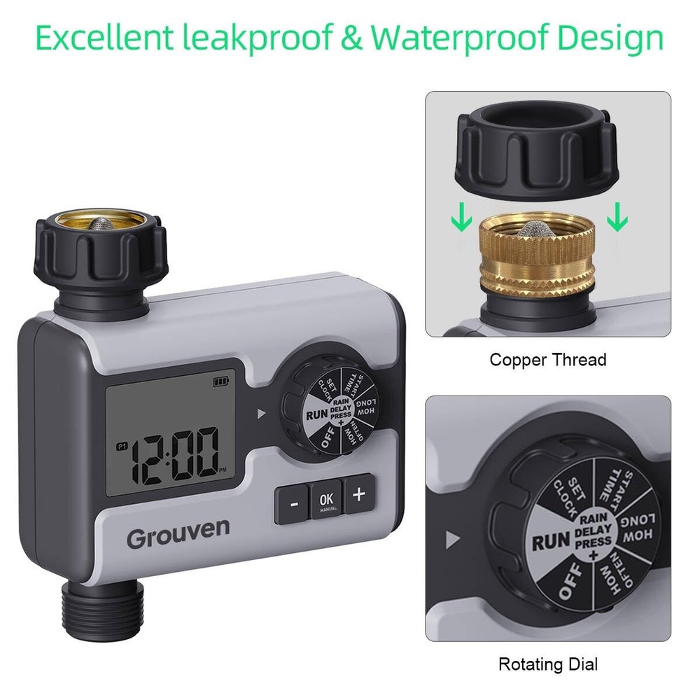 Programmable Garden Water Timer with Rain Delay & Manual/Auto Irrigation