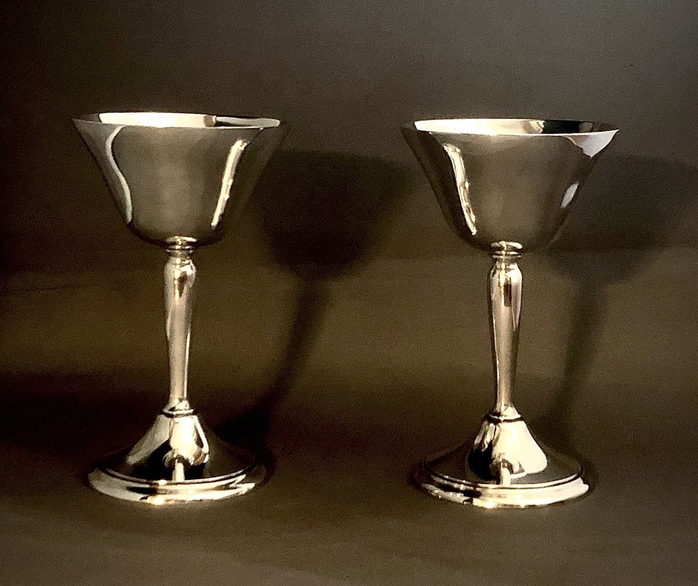 GORHAM Y237 SMALL EPNS SILVER GOBLETS, PAIR OF 2