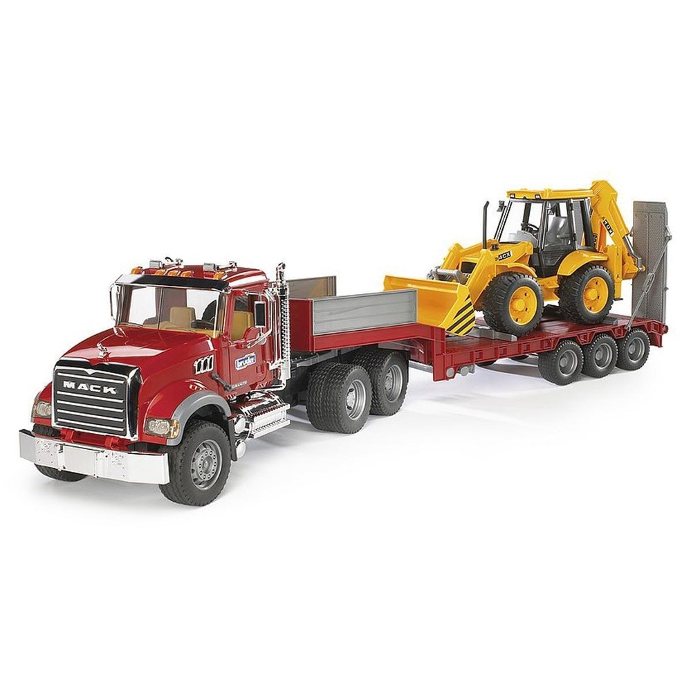 1/16th Bruder MACK Semi Granite Low Loader with JCB Backhoe Loader 02813
