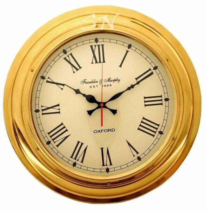 Brass Wall Clock Made For 17" Nautical Franklin & Murphy Ship's Beach