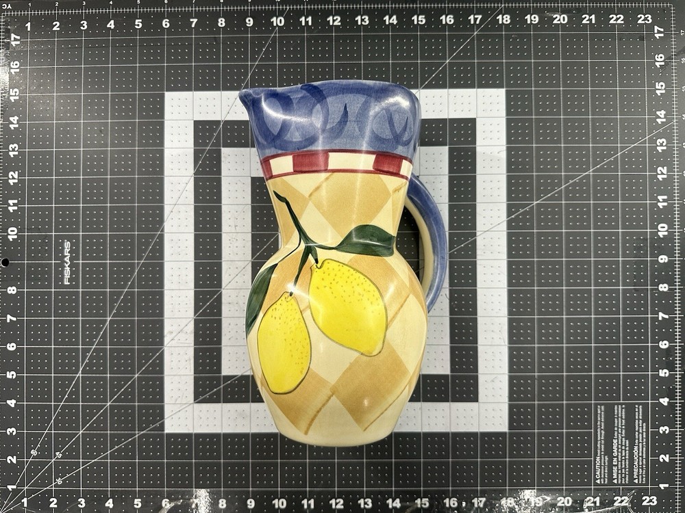 Ceramic Pitcher Checkboard Lemons Hand Painted For Lemonade Drinks Punch