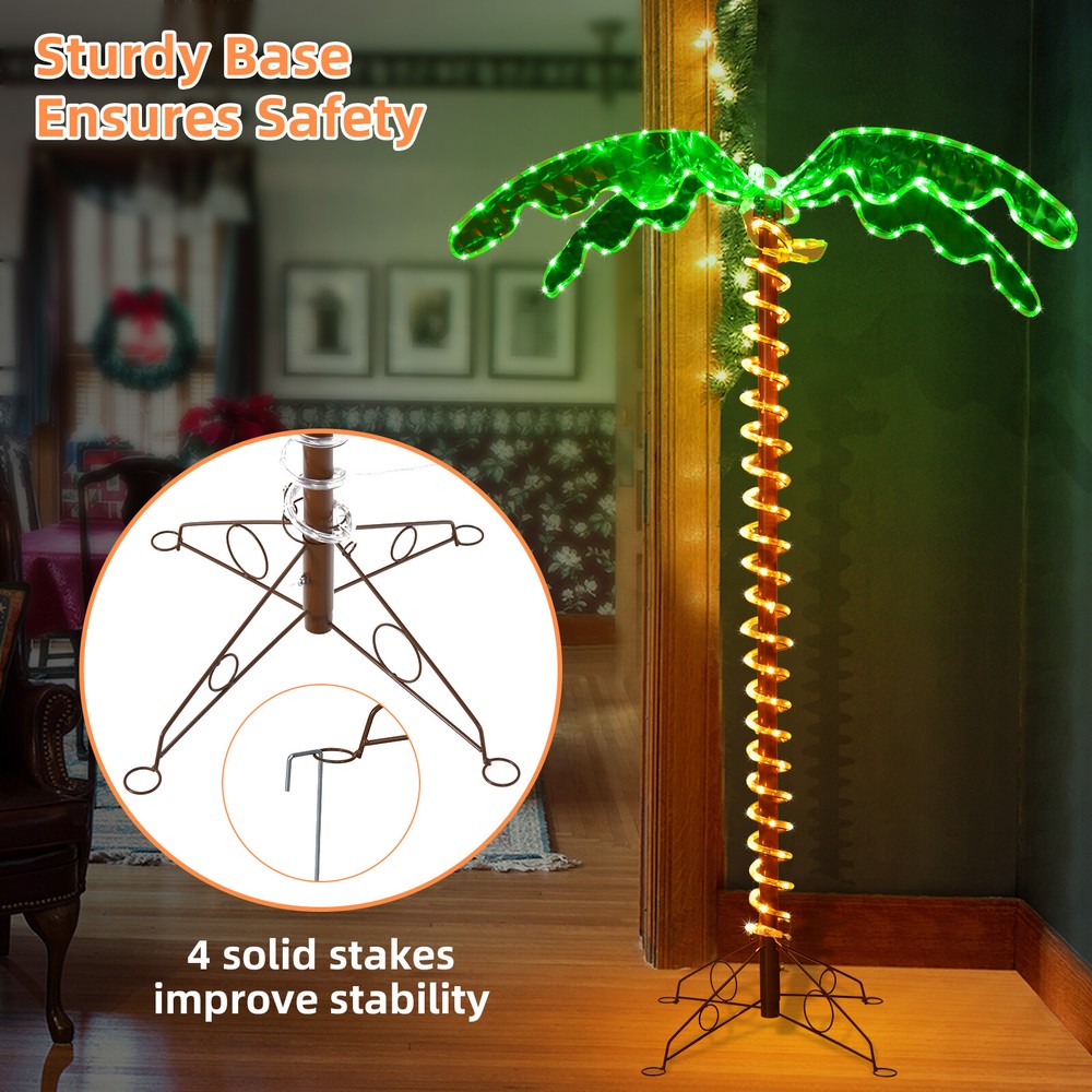 5 FT LED Rope Light Tropical Palm Tree Pre-Lit Artificial Palm Tree Decor