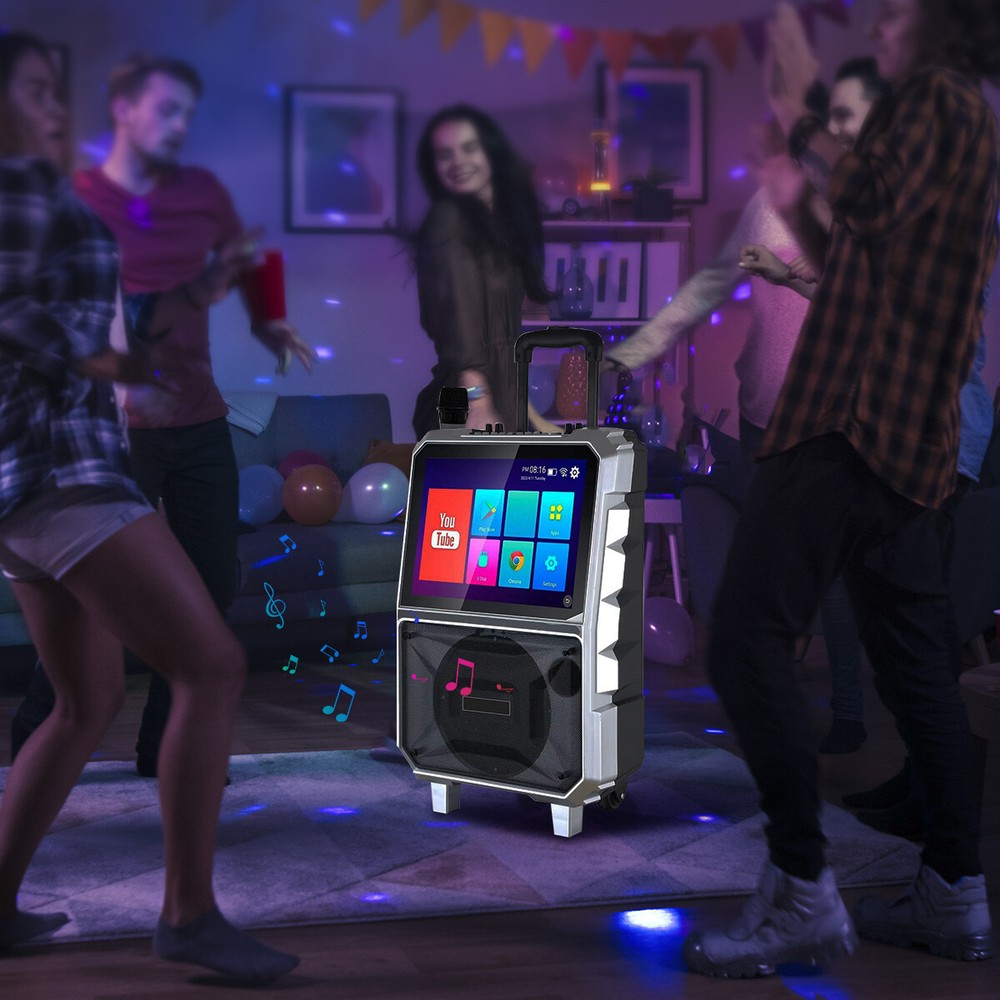 8” Woofer Bluetooth Speaker Karaoke Machine W/Wireless Mic LED Light 14" Tablet
