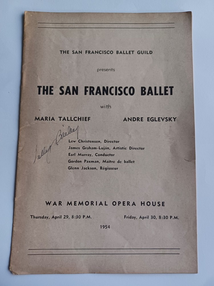 Sally Bailey Jasperson Signed 1954 San Francisco Ballet Program