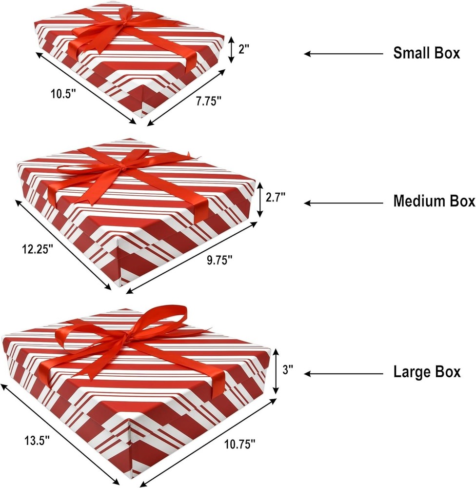 Gift Boutique - Christmas Nesting Gift Boxes Rectangle 3 Pack Peppermint Cand...
