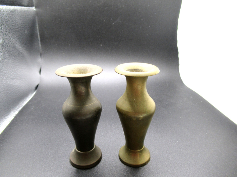 2 Brass Plated 3.5" Vases