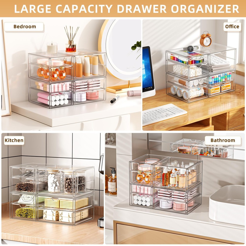 YFXCVSL Clear Stackable Storage Drawers, Acrylic 7 Transparent