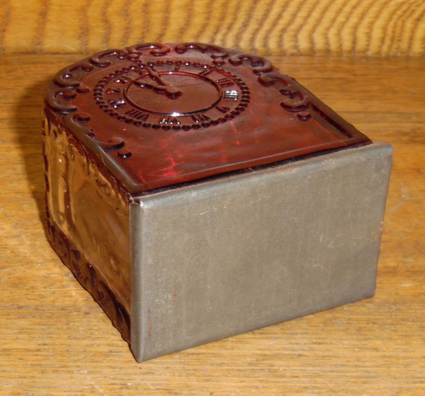 Antique Flash Ruby Clock Candy Container - Ernest 1910 - 3 1/8"