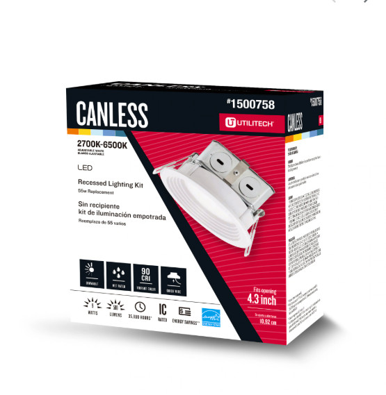 Utilitech Color Changing 4-in White Dimmable Recessed Downlight Canless NEW
