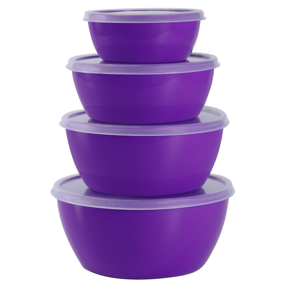 4 Piece Plastic Prep Bowls with Lids Nesting Microwave Safe