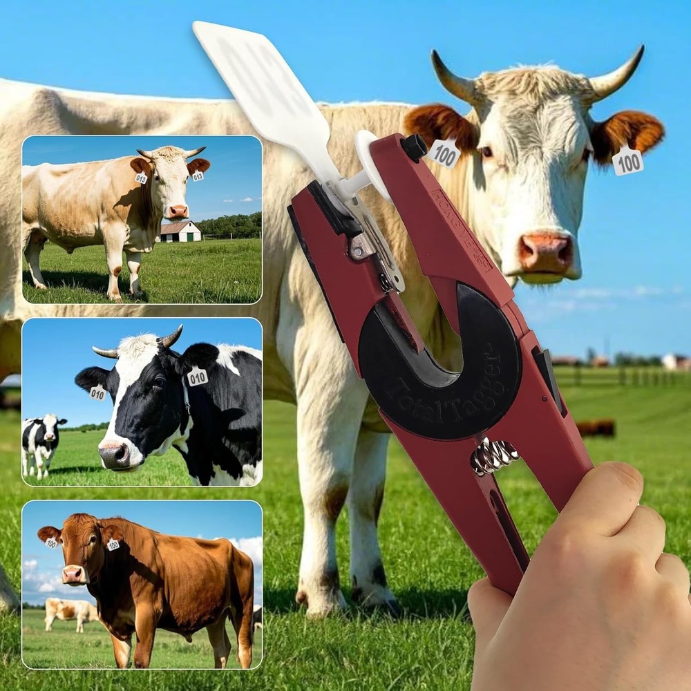 Professional Cattle Tagging Kit: 100 Numbers Ear Tags with Applicator Included