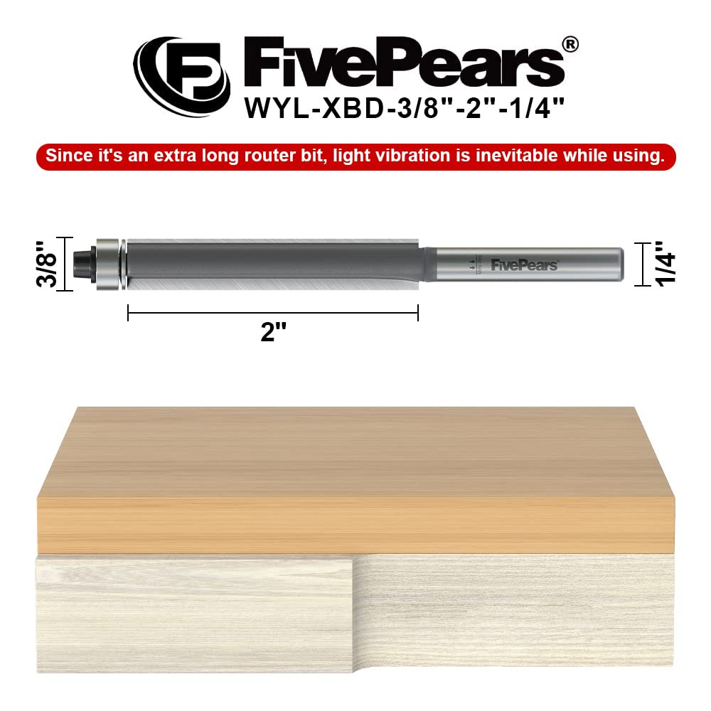 Fivepears 1/4" Shank Flush Trim Router Bit, 3/8" Diameter, 2" Length