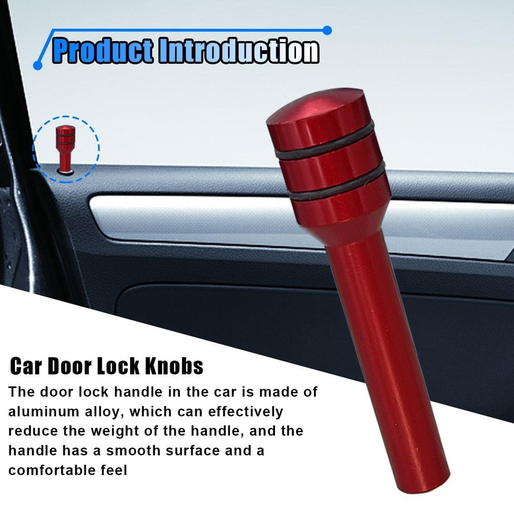 4PCS Car Door Lock Knobs, 1.92" x 0.44'' Safety Auto Inner Pull Red