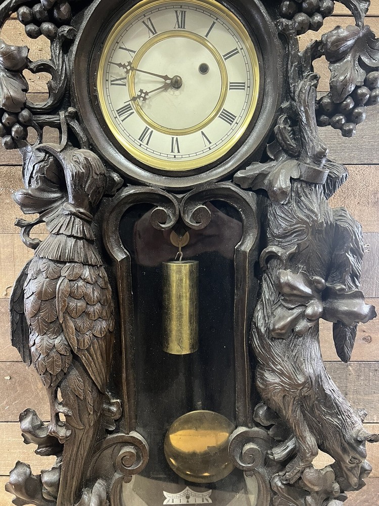 Antique Black Forest Papier-Mâché Hunters Clock