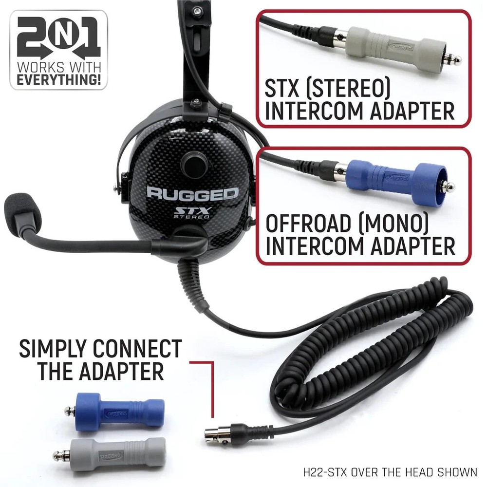 Rugged Radios RRP696PLUS 2 Place Offroad Intercom Kit Cables Headsets