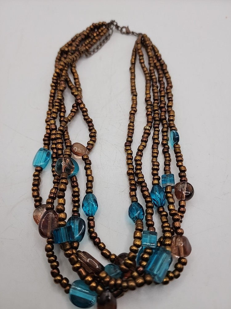 Vintage Beaded Multistrand Necklace 15" + 3" Extension Multicolored Unsigned