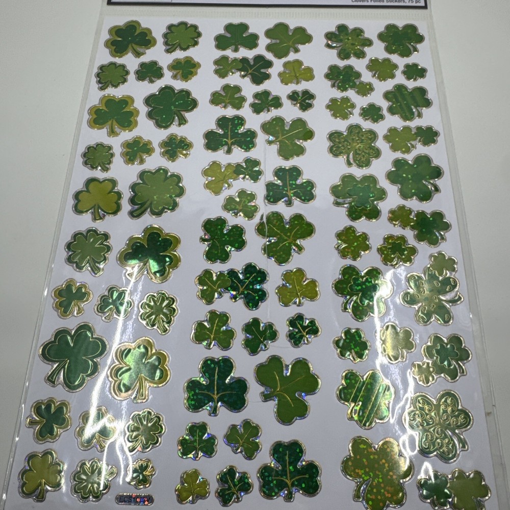 ST. PATRICK’S CLOVERS FOILED STICKERS 75 PCS