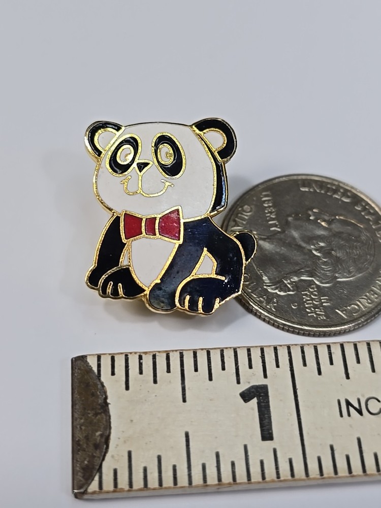 Panda Bear Wearing a Red Bow Tie Lapel Pin