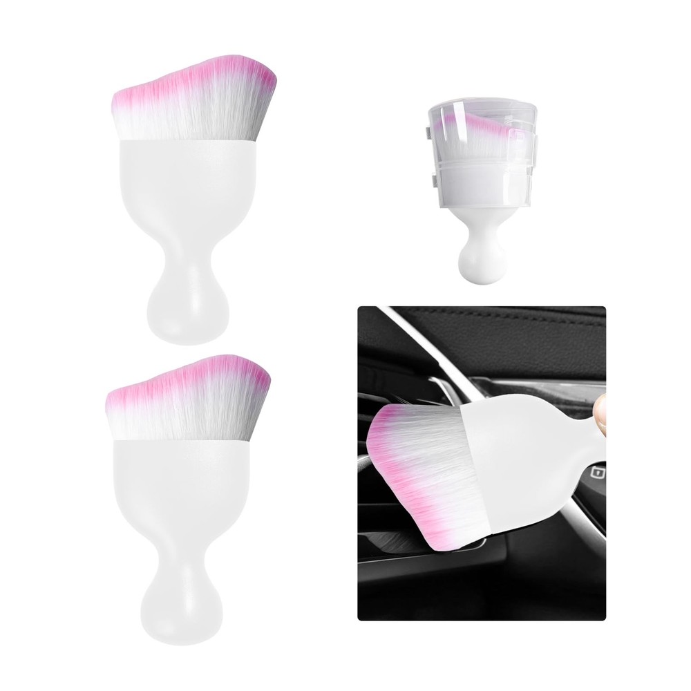 Ziciner 2 PCS Car Detailing Brush, Curved Soft 2 PCS, White/White/Pink