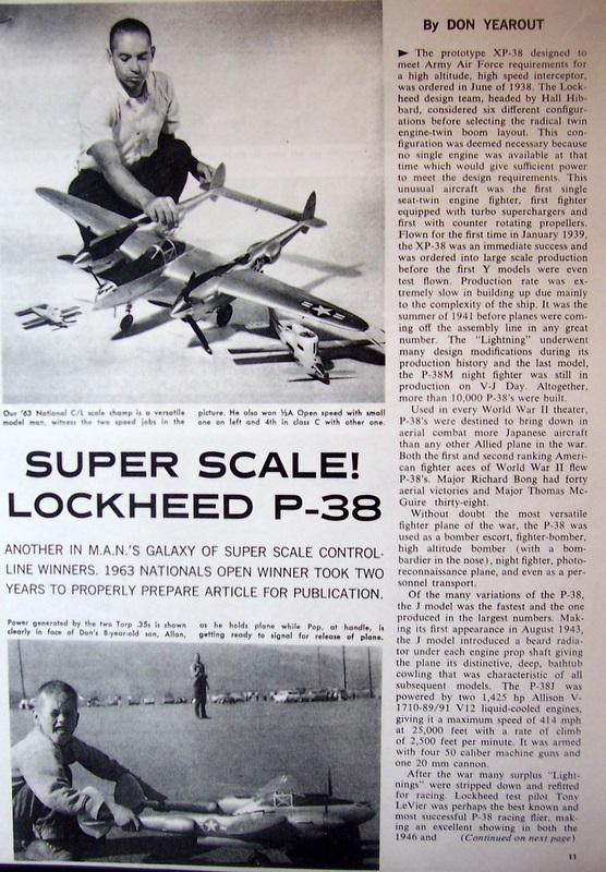 P-38 SUPER-SCALE PLANS + CONSTRUCTION ARTICLE to Build a 52" UC Model Airplane