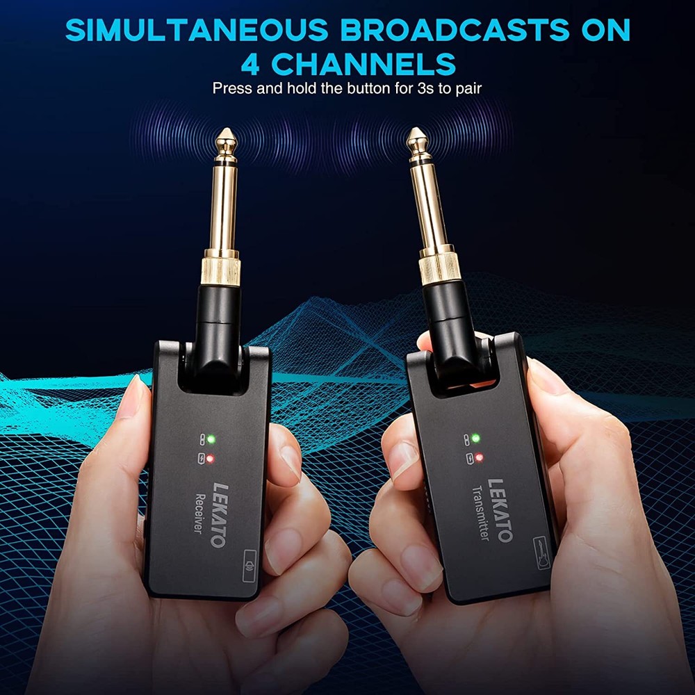 LEKATO WS-100 2.4GHz Wireless Guitar System Transmitter Receiver + Charging Box