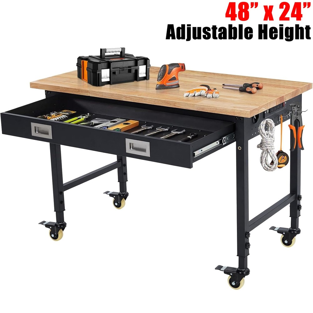 48" Workbench Adjustable Height Workstation with Drawer Storage 2000 LBS Load