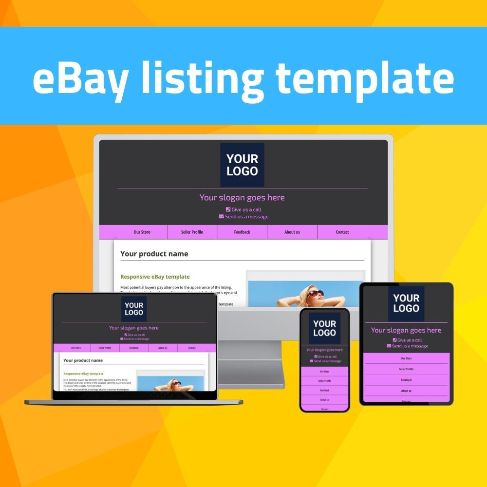 eBay Template - Responsive modern - black  - Mobile Optimized + Editor