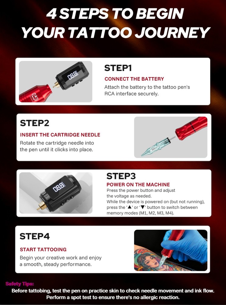 Complete Wireless Tattoo Kit for Beginners Pen Machine with Power Supply Needles