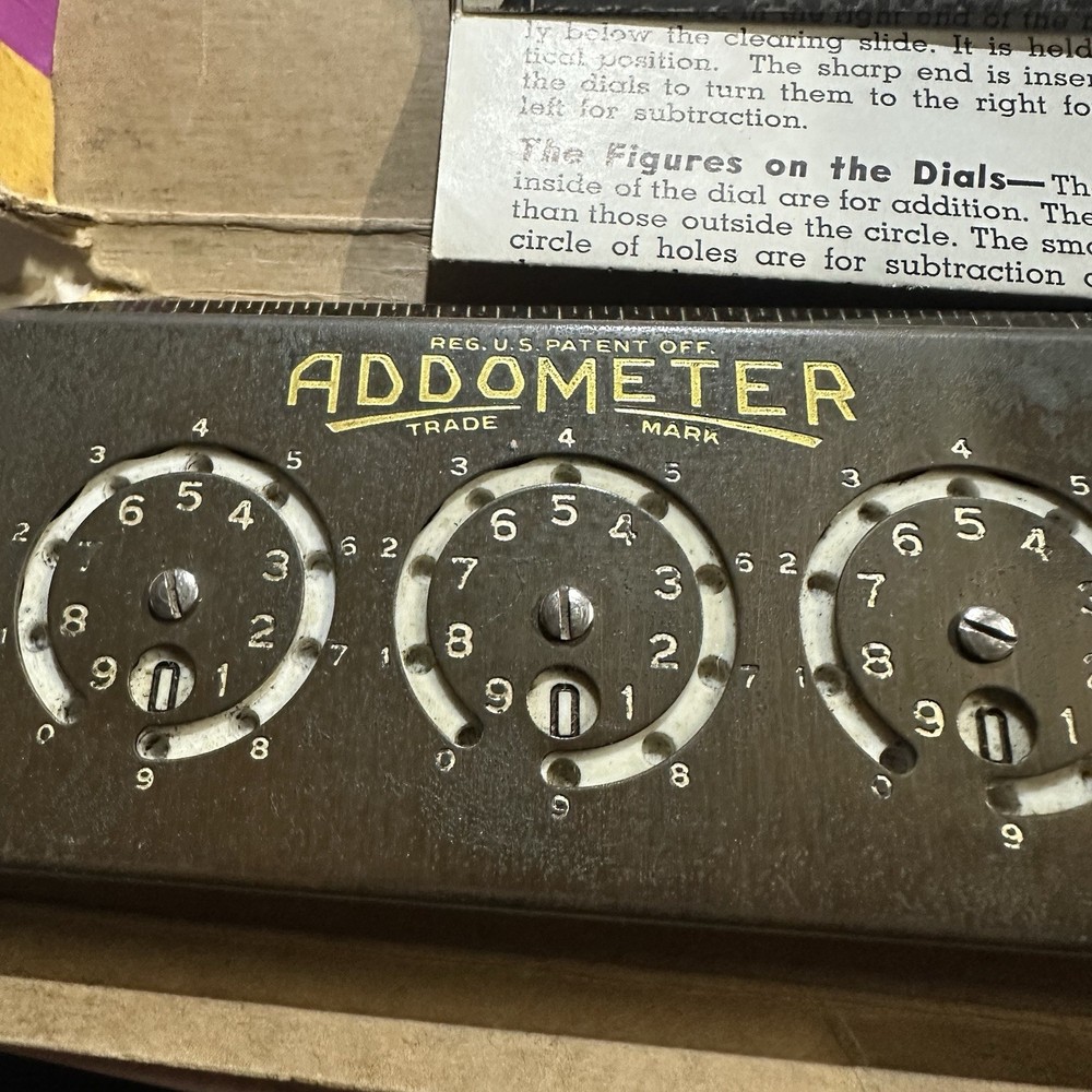 Antique ADDOMETER Portable adding machine Chicago with instruction sheet
