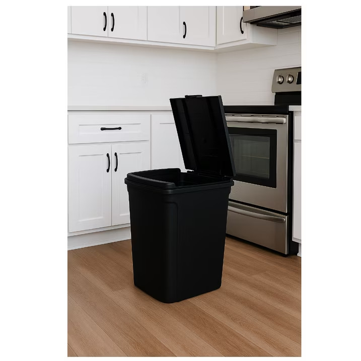 Kitchen Trash Can, 7.6 Gallon Plastic Garbage Bin with Touch Top Lid, Black