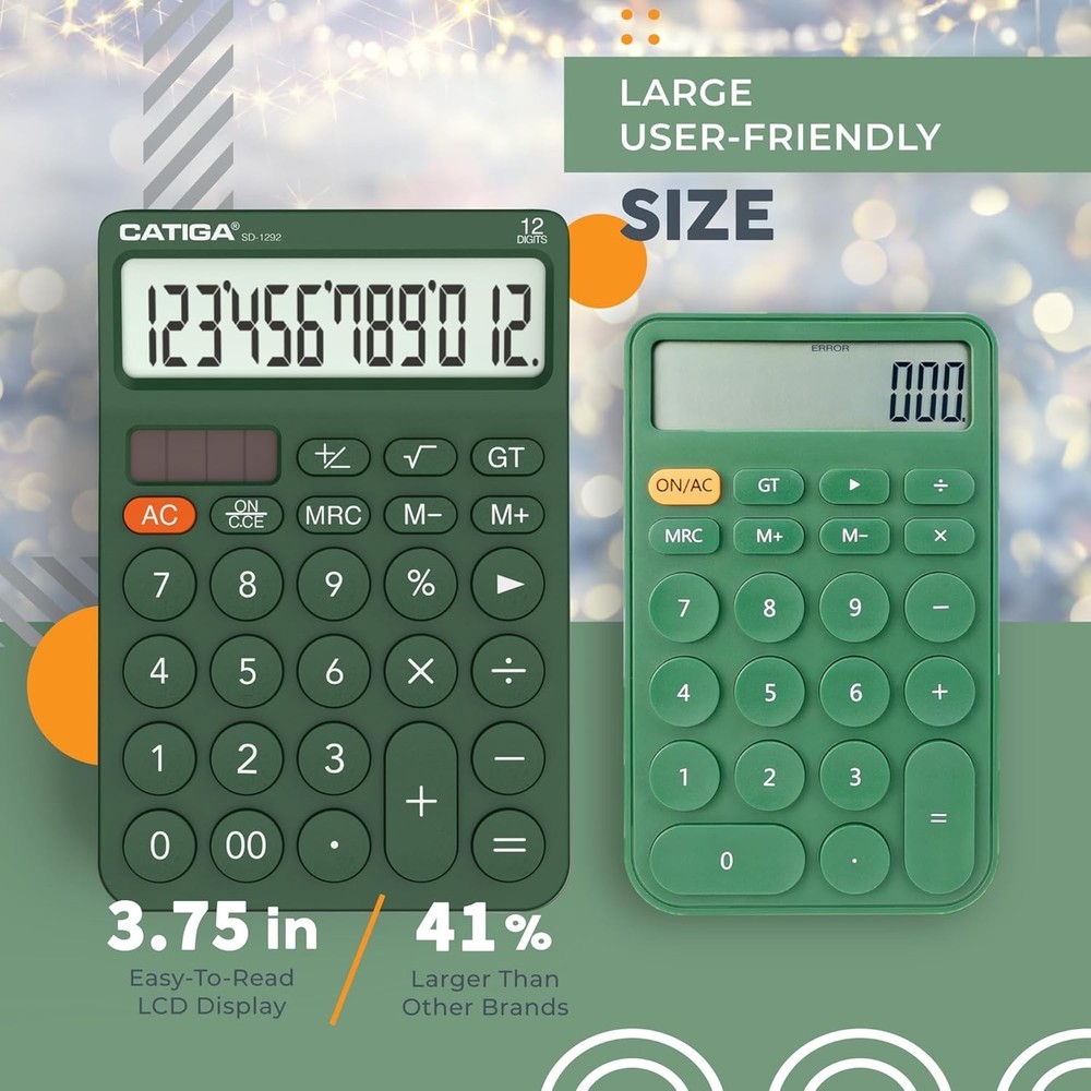 Dual Power 12-Digit Calculator with Responsive Buttons - Perfect for Study