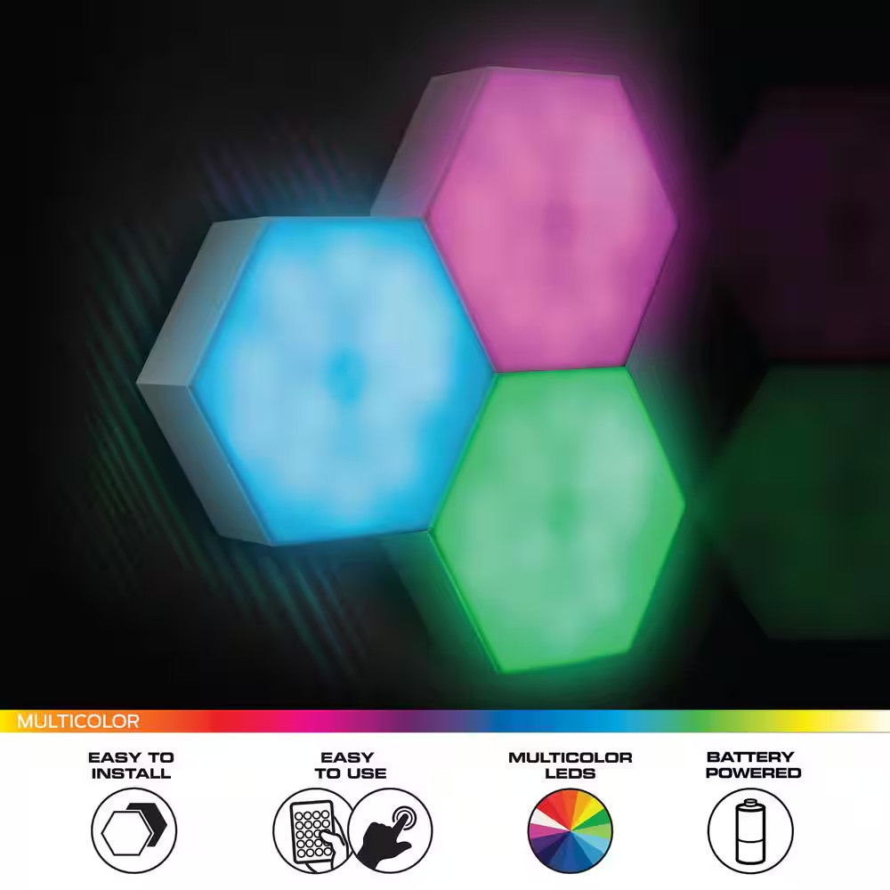 Hexagon Unique Multi-Color LED Touch Light, 4 Color-Changing Modes, DIY Installa