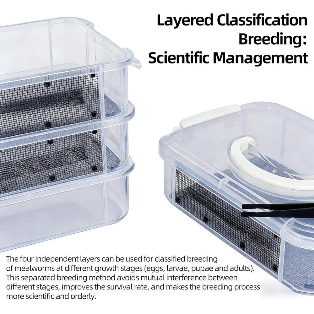 Mealworm Breeding Kit 4-Layer Clear Mesh Feeding Bin Mealworm Farm Container