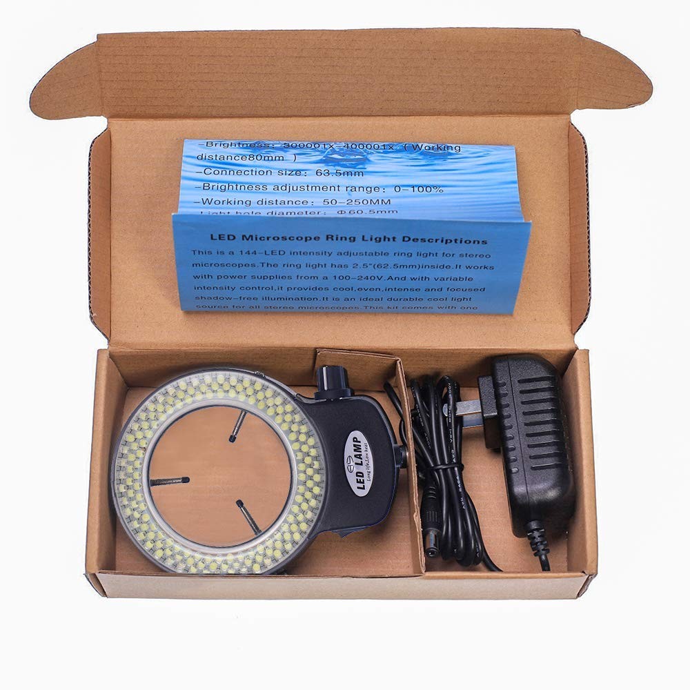Adjustable 144 LED Ring Light for Stereo Microscope - Black Illuminator