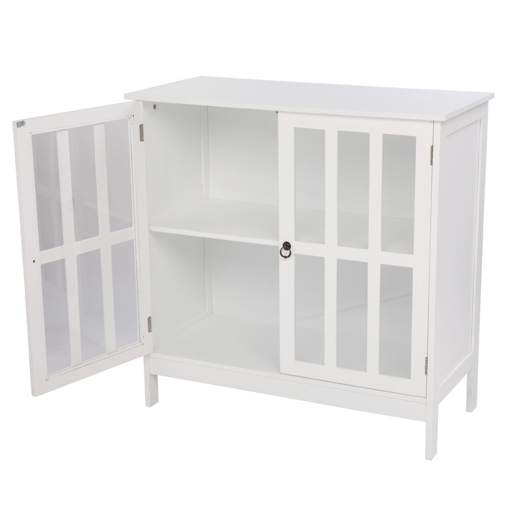 Buffet Cabinet Kitchen Sideboard Storage Transparent Double Door White Table