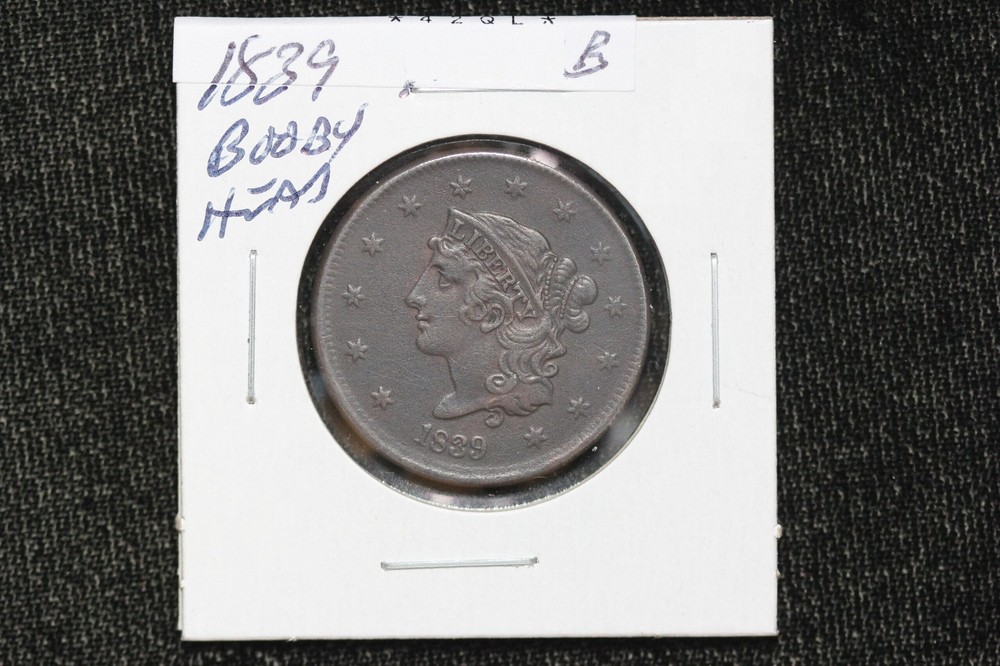 1839 Booby Head Large Cent AU Brown 42QL