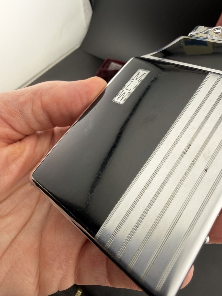 Ronson Mastercase Cigarette Case Lighter Combo Black Enamel Art Deco UNTESTED