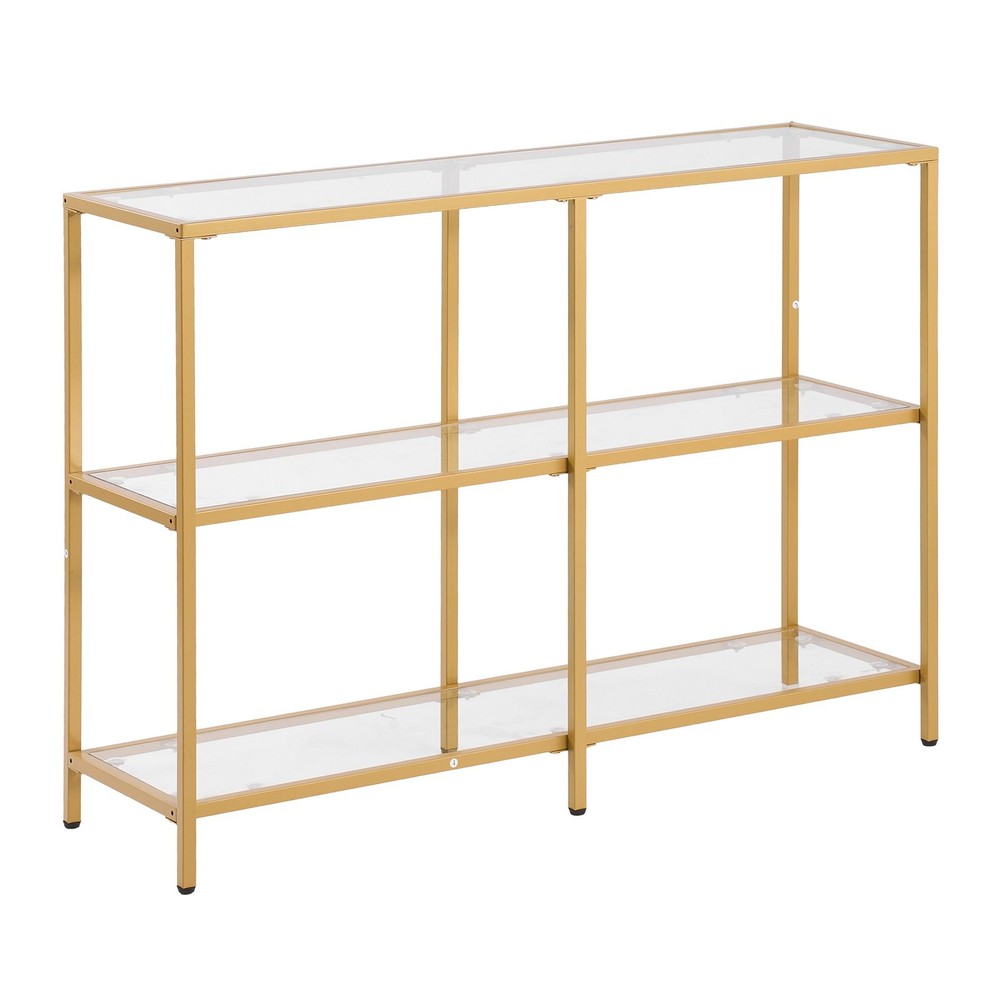 [New]3-Tier Glass Console Table,Modern Rectangle Sofa Side Table w/Tempered Glas