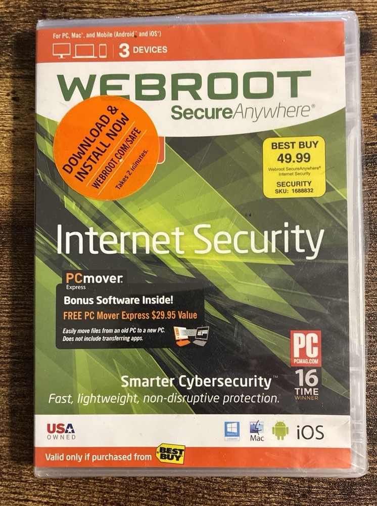 Antivirus Security NEW Webroot SecureAnywhere Internet Windows/Mac 3 Devices
