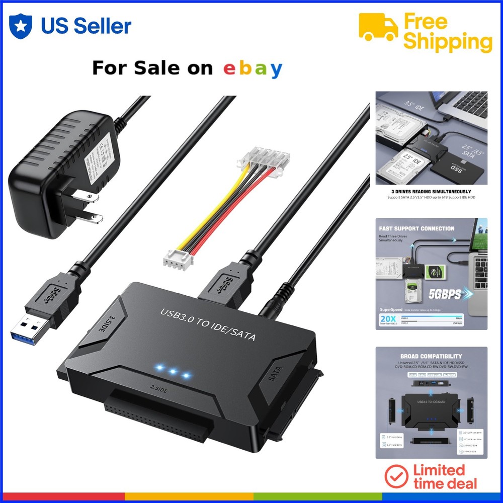 Hard Drive Reader USB 3.0 SATA IDE Adapter Multi-Device Data Recovery Kit
