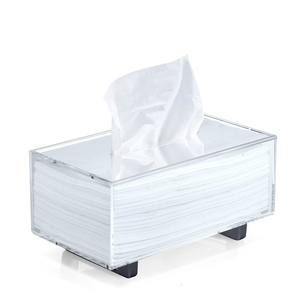 YoBa Thick Acrylic Rectangular Tissue Box Holder Dispenser w/ Black Base