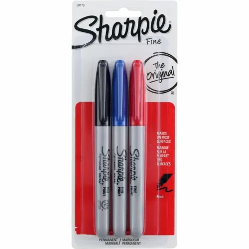 2 Count Sharpie Fine Permanent Marker Pens Black, Red, Blue 3 Pack