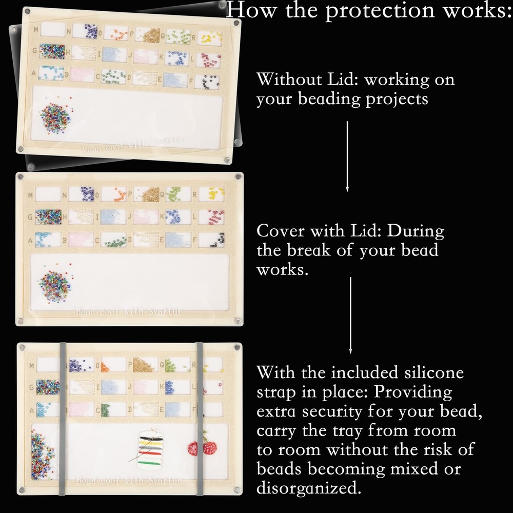 Seed Bead Mat with Lid, Solid Base Bead Sorting Tray with Built-in Felt Bead ...
