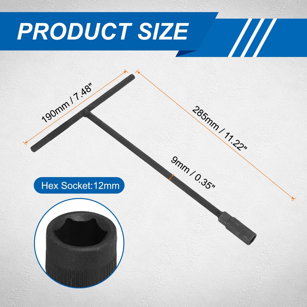 2pcs T-Handle Wrench Socket 12mm Metric High Carbon Steel 6-Point Spanner Socket