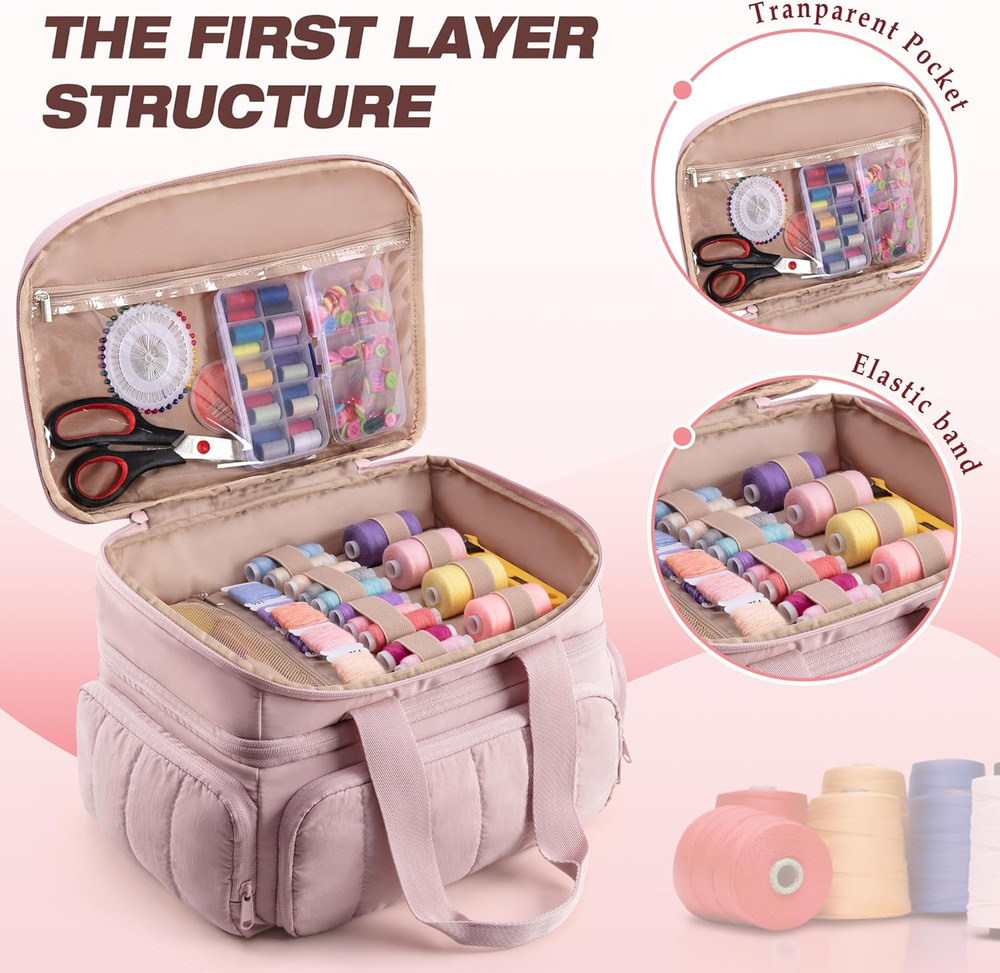 Puffer Sewing Organizer Bag, Large Capacity with Multiple Pockets and Detachable