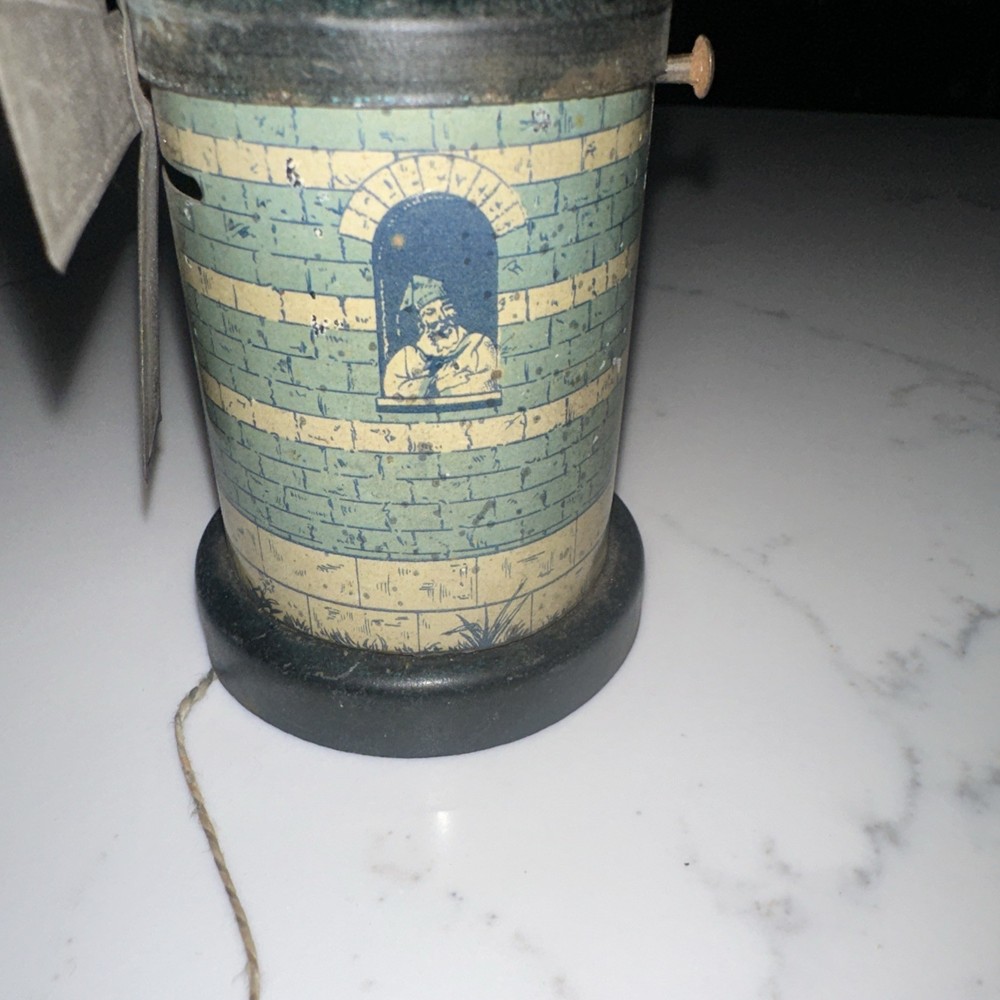 Antique tin windmill Blue And Cream pull toy Rare HTF